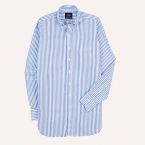 Blue Bengal Stripe Cotton Button-Down Shirt - Size 15 3/4 - 40